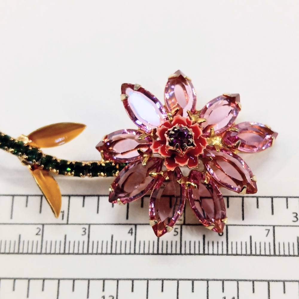 Vintage Alice Caviness Flower Brooch Pin Rhinestone Unsigned - Picture 7 of 7